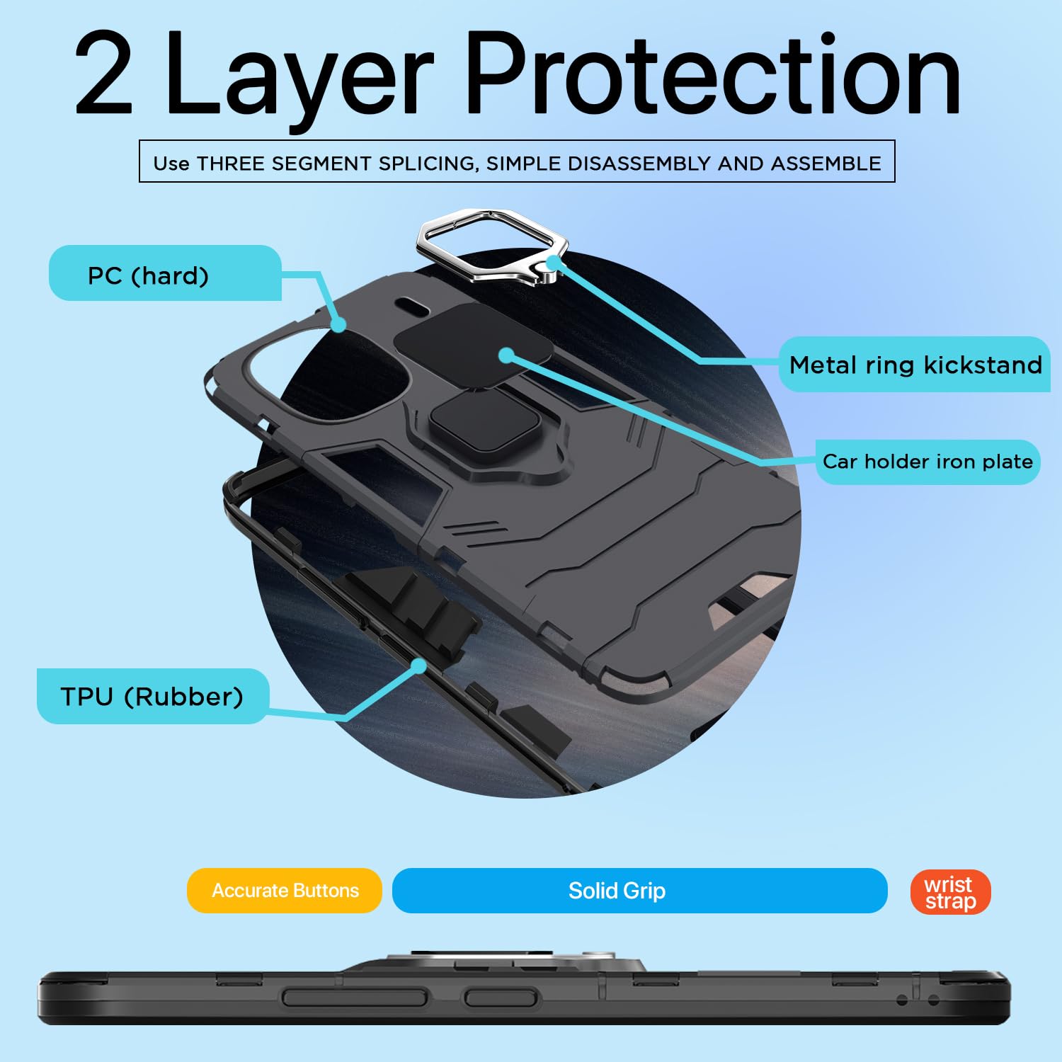 Pikkme iQOO 12 5G D5 Tough Armor Back Cover | Black