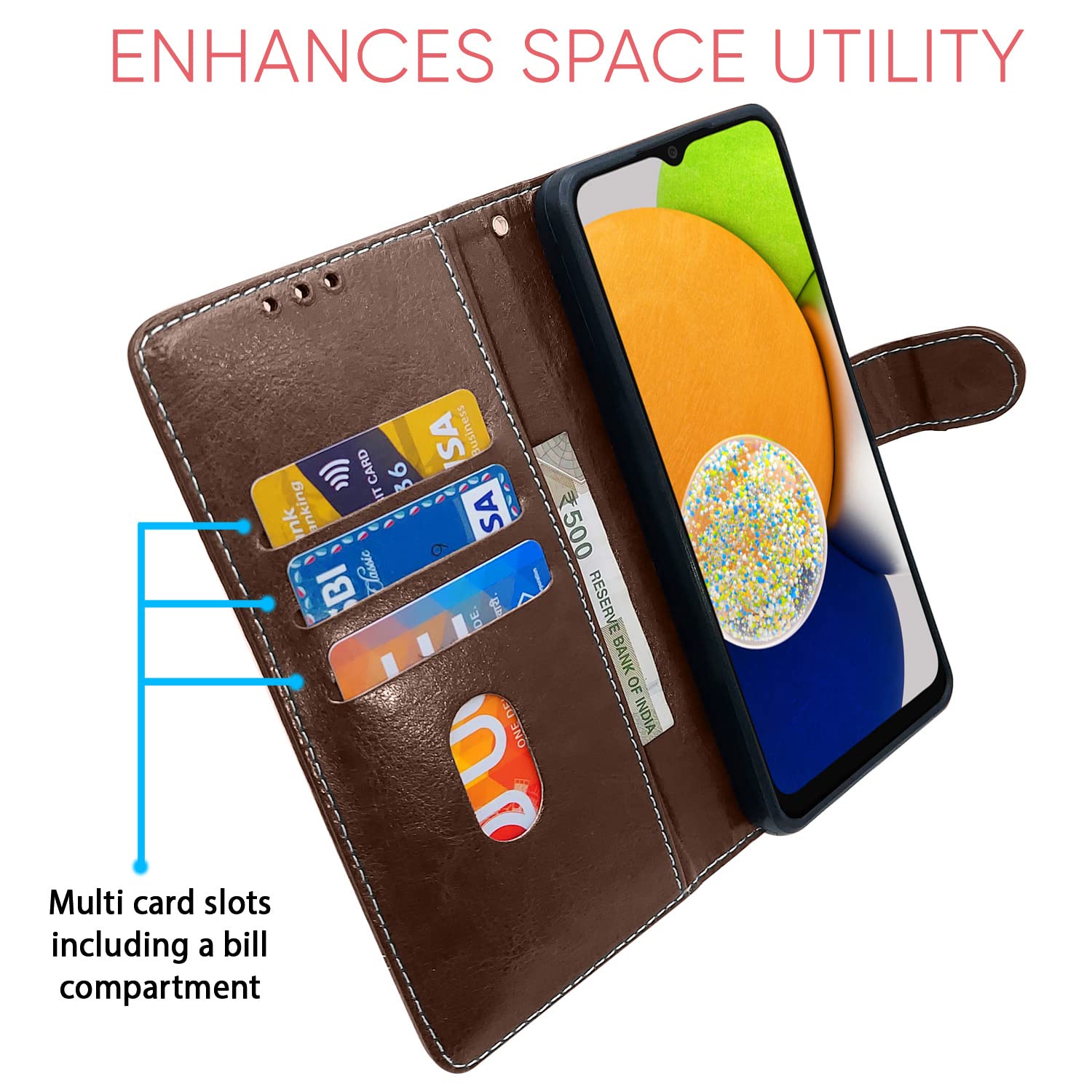 Samsung A03 Magnetic flip cover in brown & coffee by Pikkme – photo 3