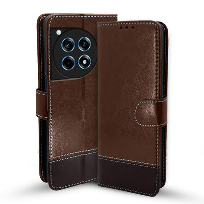OnePlus 12R 5G Magnetic wallet flip cover in brown & coffee by Pikkme