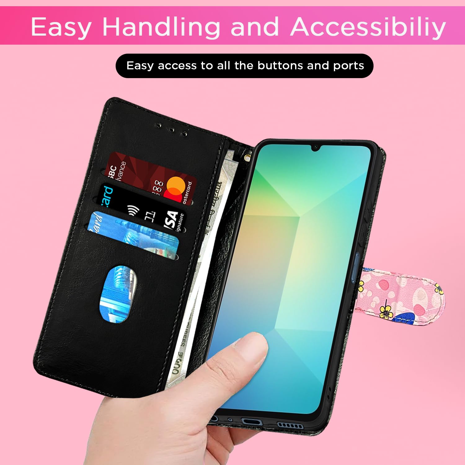 Pikkme Samsung A06 Wallet pink flower mobile flip cover – photo 7