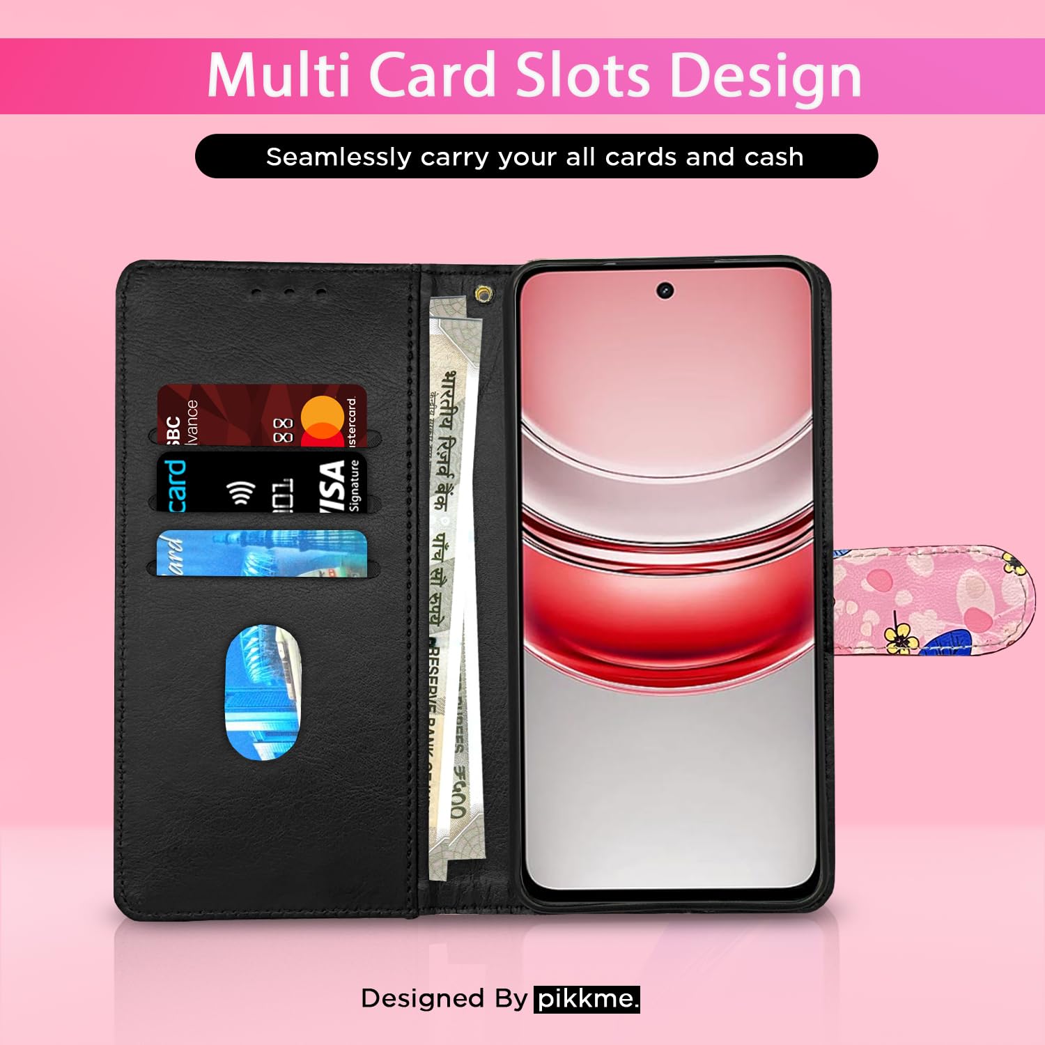 Realme Narzo 80x/P3x/14X 5G Wallet flip case in pink flower by Pikkme – photo 2