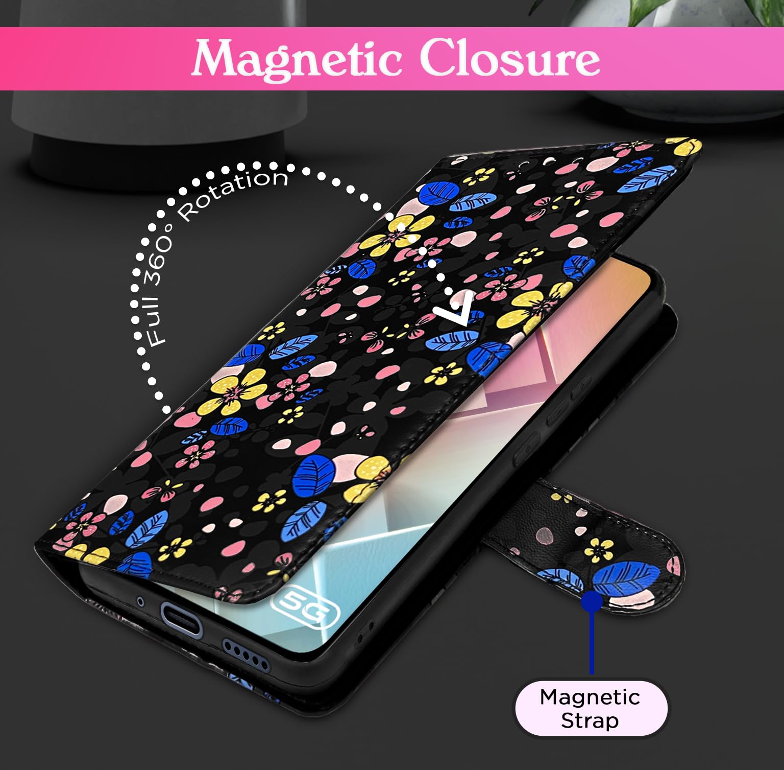 Vivo Y200e/Y200e 5G flip cover in black flower by Pikkme – photo 6