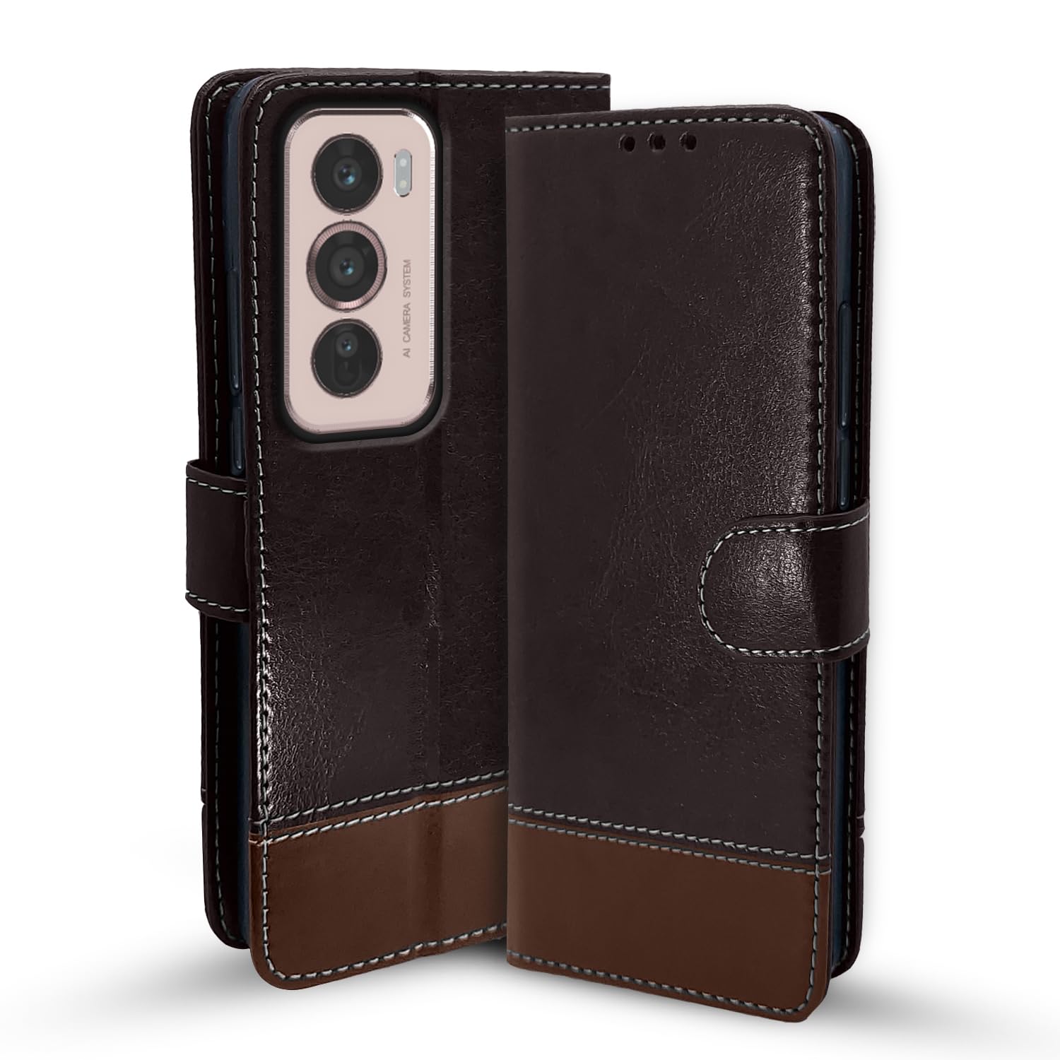 Pikkme Oppo Reno 12 5G Magnetic coffee & brown mobile flip cover