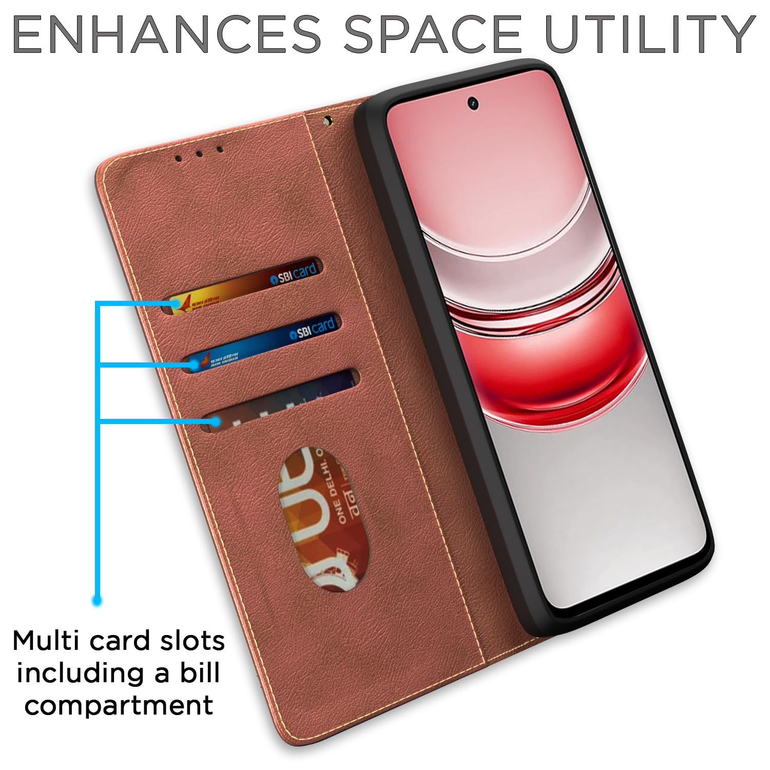 Pikkme Realme Narzo 80x/P3x/14X 5G brown mobile flip cover – photo 3