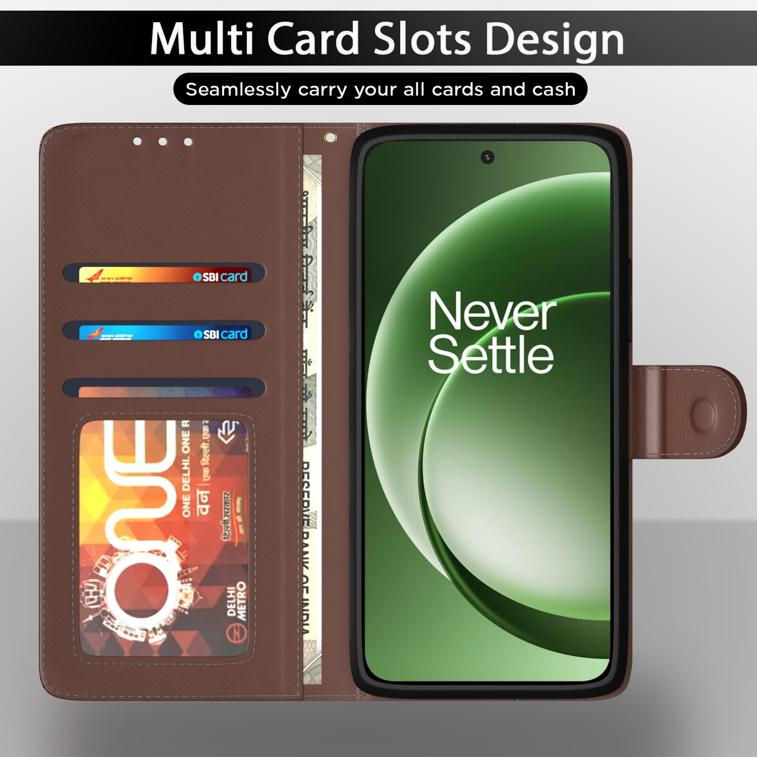 Pikkme tan Wallet mobile flip cover for OnePlus 15R 5G – photo 5