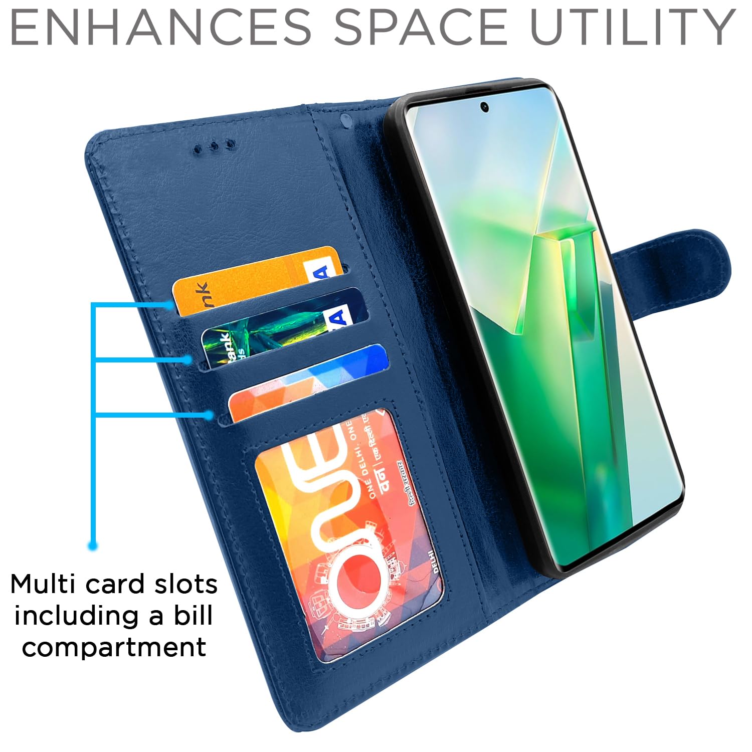 Vivo T2 Pro 5G Wallet flip case in blue by Pikkme – photo 5