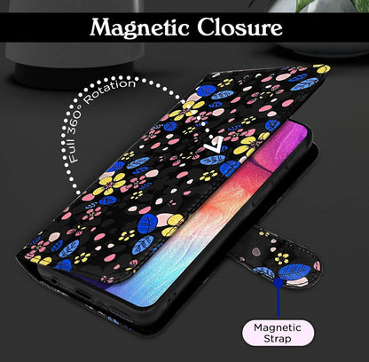 Pikkme Samsung Galaxy A50 / A50s / A30s  Flower Flip Cover (Black)
