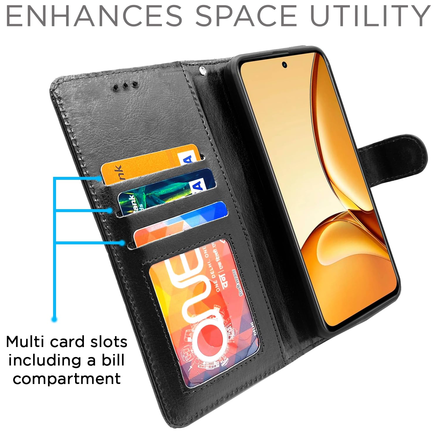 Pikkme Realme C63 5G Wallet black mobile flip cover – photo 3