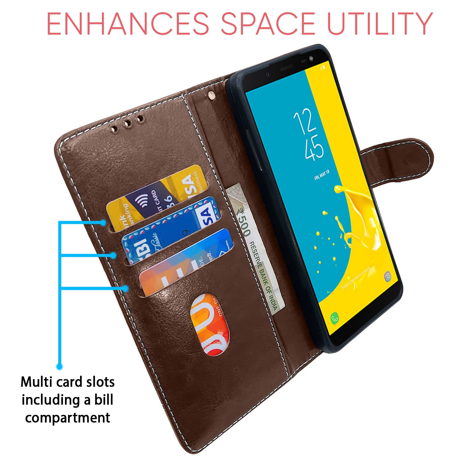 Samsung J6 2018 Magnetic mobile flip cover in brown & coffee by Pikkme – photo 3