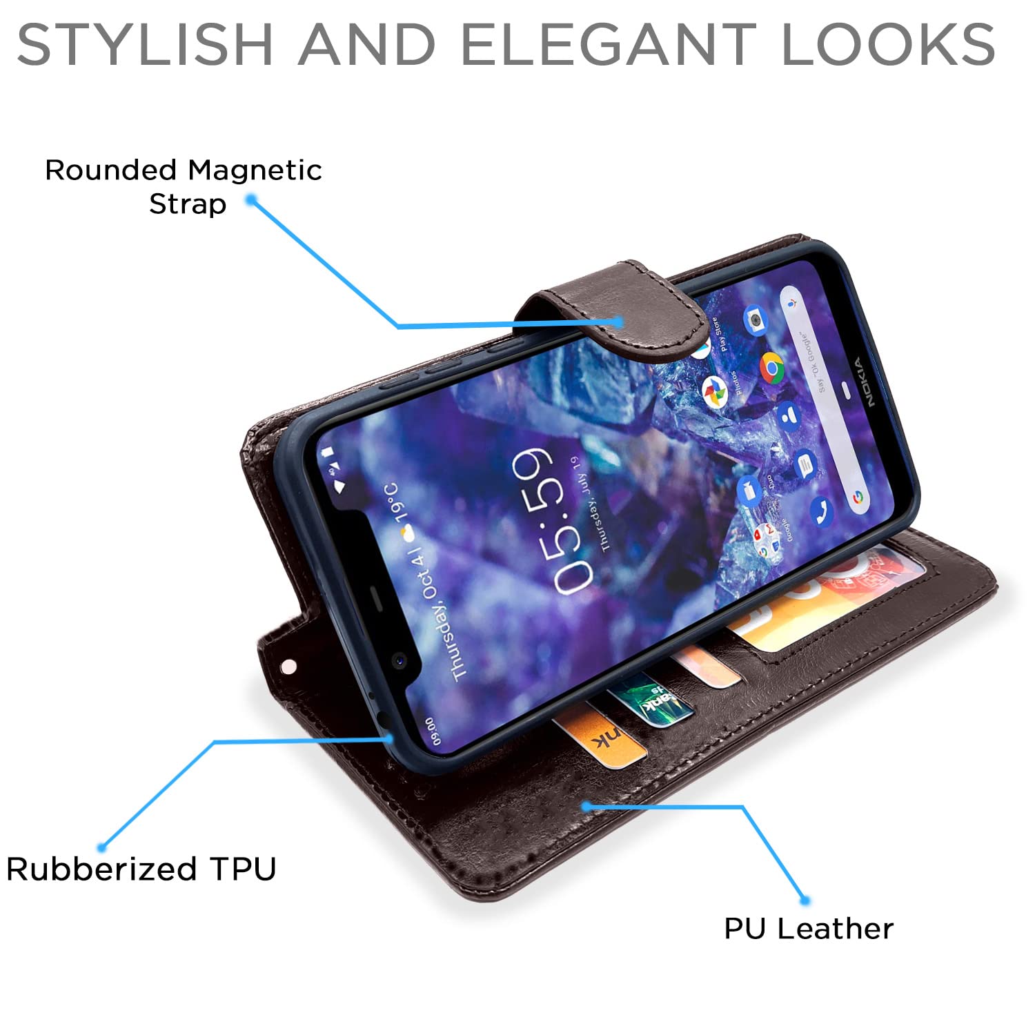 Pikkme Nokia 5.1 Plus Vintage Flip Cover (Coffee)