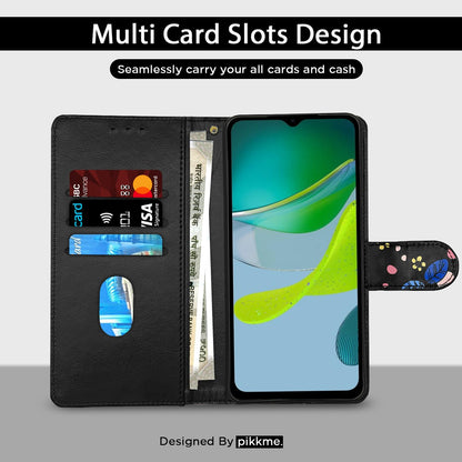 Pikkme Moto E13 black flower mobile flip cover – photo 3
