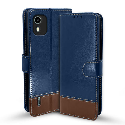 Pikkme blue & brown Magnetic flip cover for Nokia C12/C12 Pro