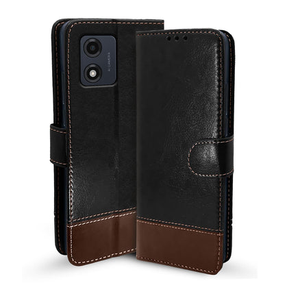 Pikkme black & brown mobile flip cover for Moto E13