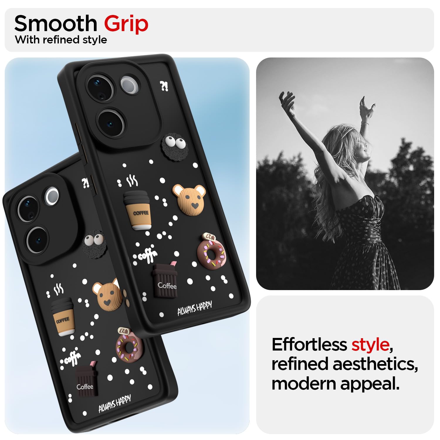 Pikkme Vivo T3 Pro 5G / iQOO Z9s Pro 5G Cute Fun Cartoon 3D Bear Coffee Back Cover (Black)