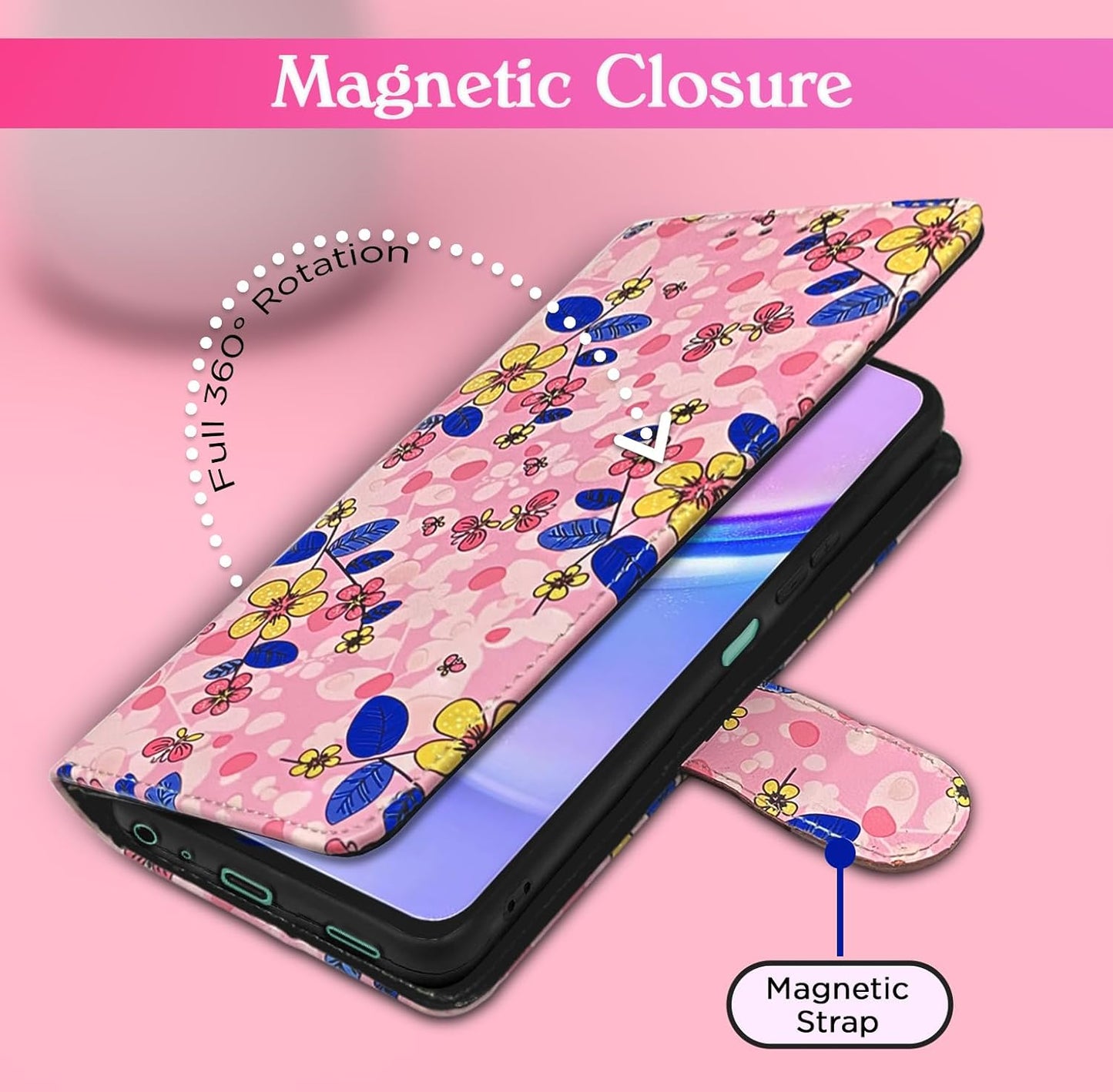 Pikkme Samsung Galaxy F15 5G Flower Flip Cover (Pink)