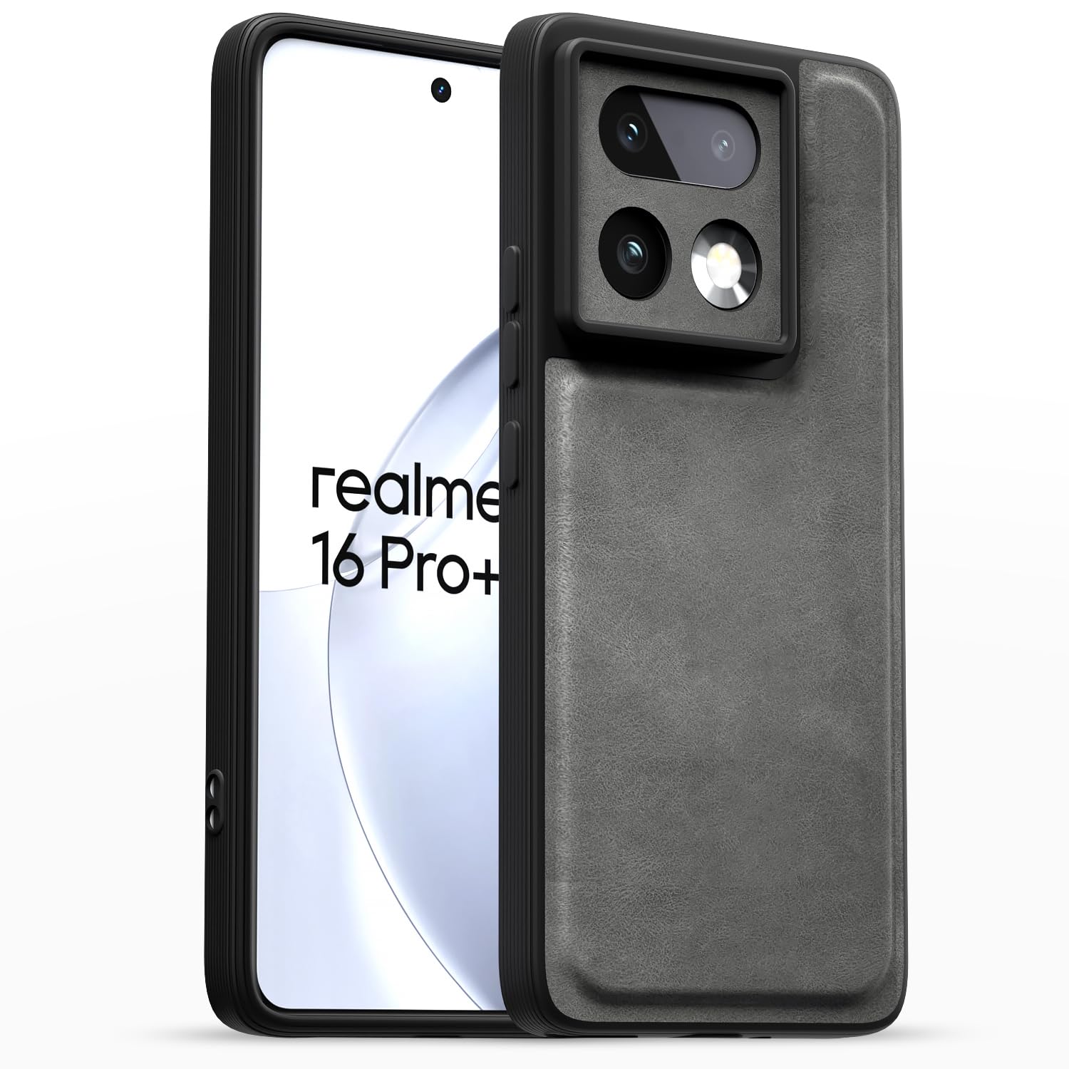 Realme 16 Pro Plus 5G Leather mobile cover in grey by Pikkme