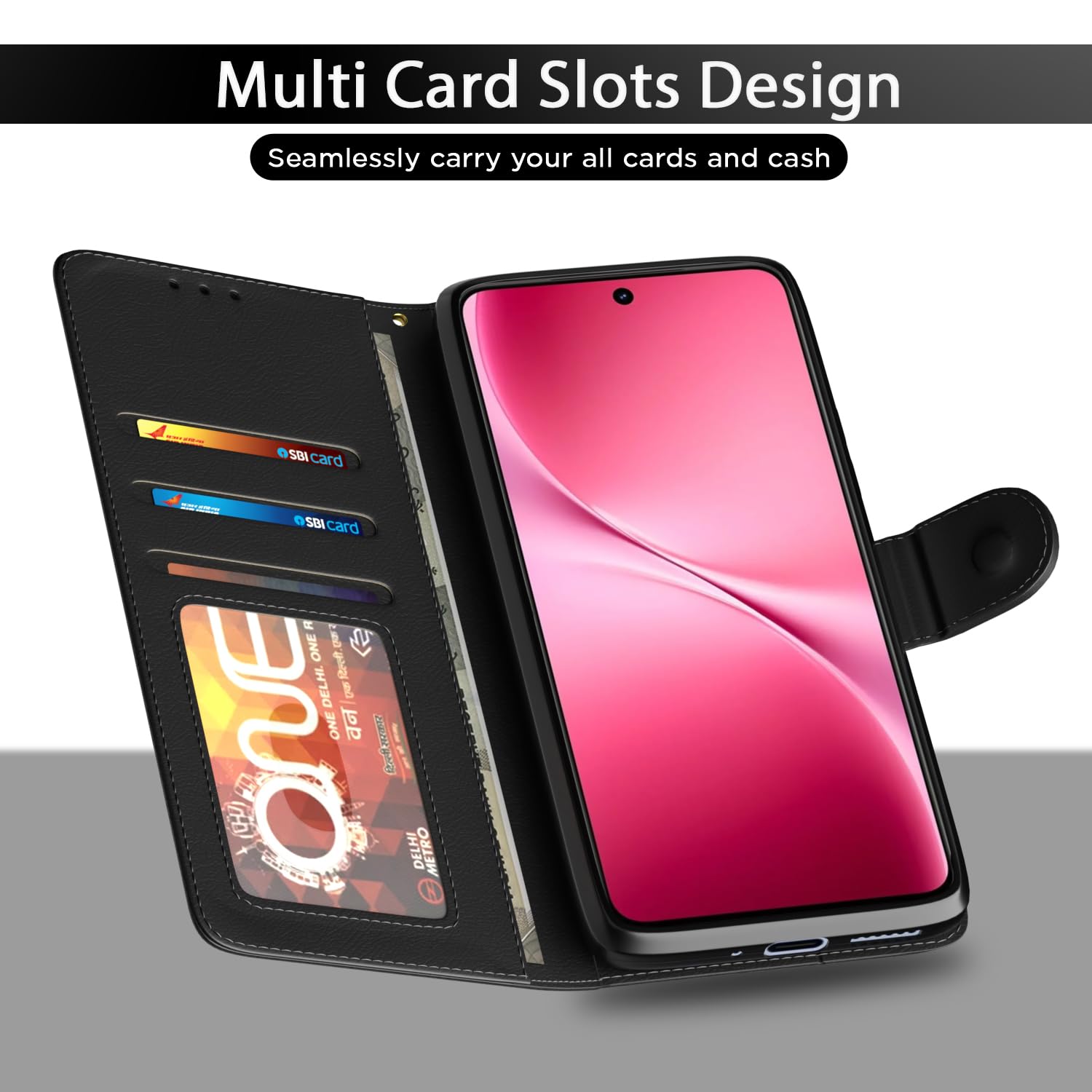 Pikkme Vivo V60 Lite 5G Wallet black mobile flip cover – photo 5