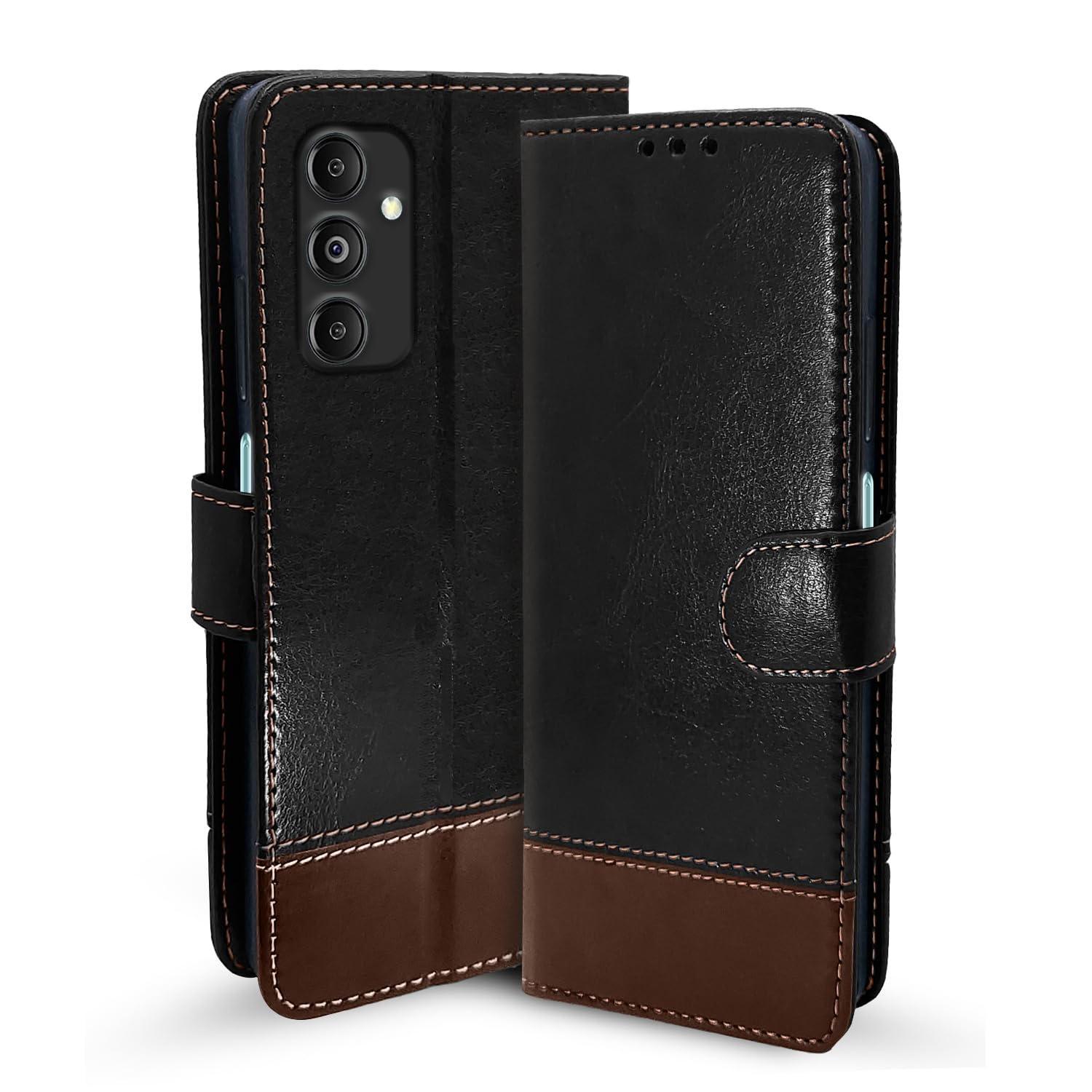 Black & brown Magnetic wallet flip cover for Samsung M35 5G – Pikkme