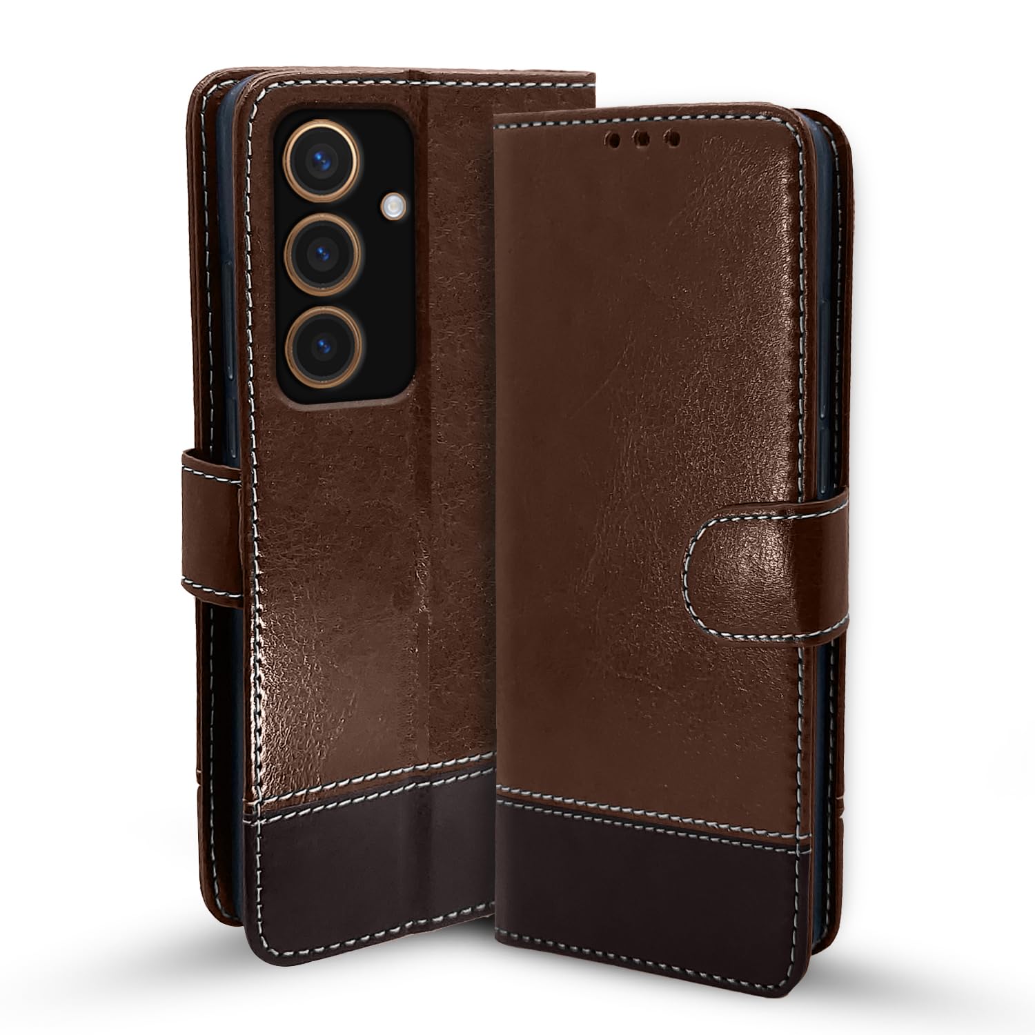 Samsung S24 5G Magnetic mobile flip cover in brown & coffee by Pikkme
