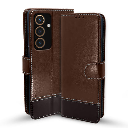 Samsung S24 5G Magnetic mobile flip cover in brown & coffee by Pikkme