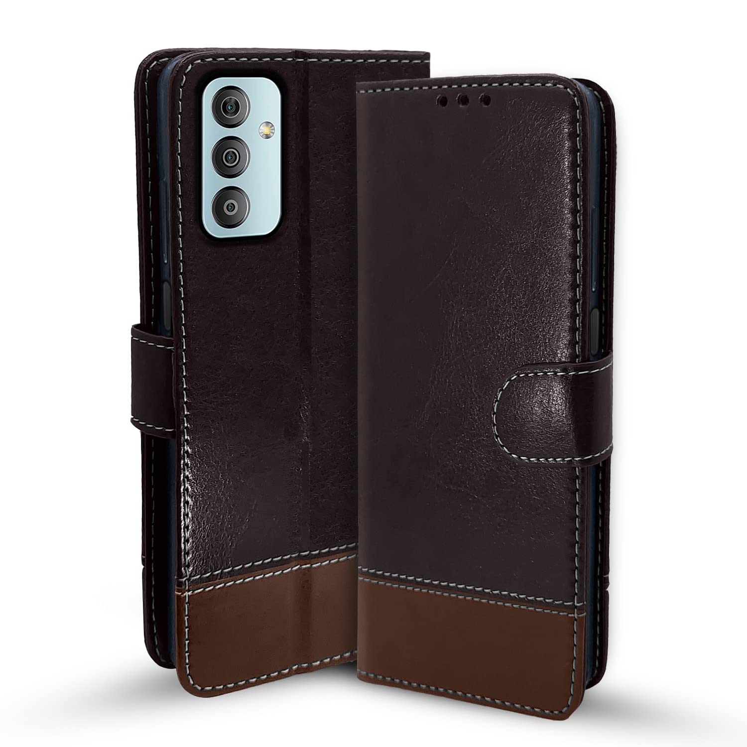 Samsung F13 Magnetic wallet flip cover in coffee & brown by Pikkme