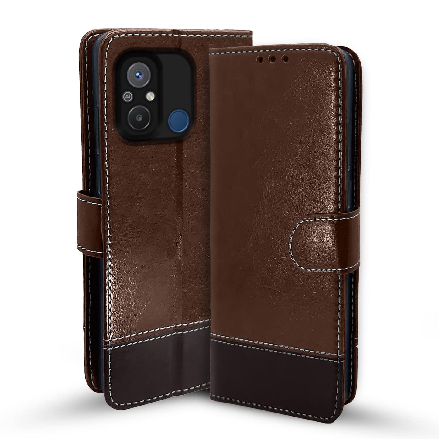 Pikkme Redmi 12C Constrast Flip Cover |  Brown & Coffee