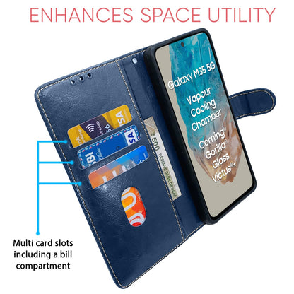 Blue & brown Magnetic wallet flip cover for Samsung M35 5G – Pikkme – photo 4