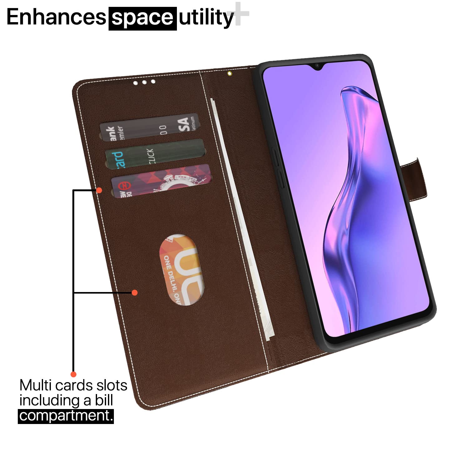 Oppo A31 Magnetic mobile flip cover in brown & coffee by Pikkme – photo 2