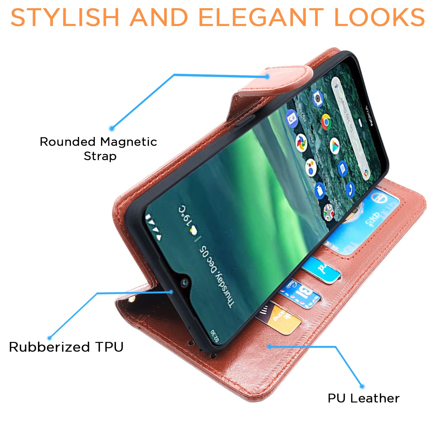 Brown Magnetic mobile flip cover for Nokia 2.3 – Pikkme – photo 5