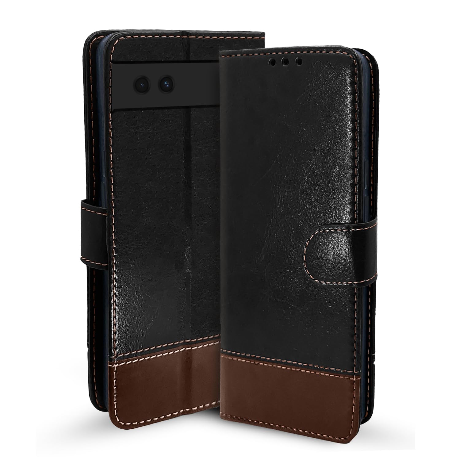 Pikkme black & brown mobile flip cover for Google Pixel 6a