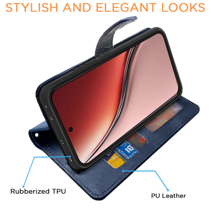 Pikkme Realme P3 Ultra 5G Dual-Tone PU Leather Finish Magnetic Flip Cover (Navy & Light Blue)