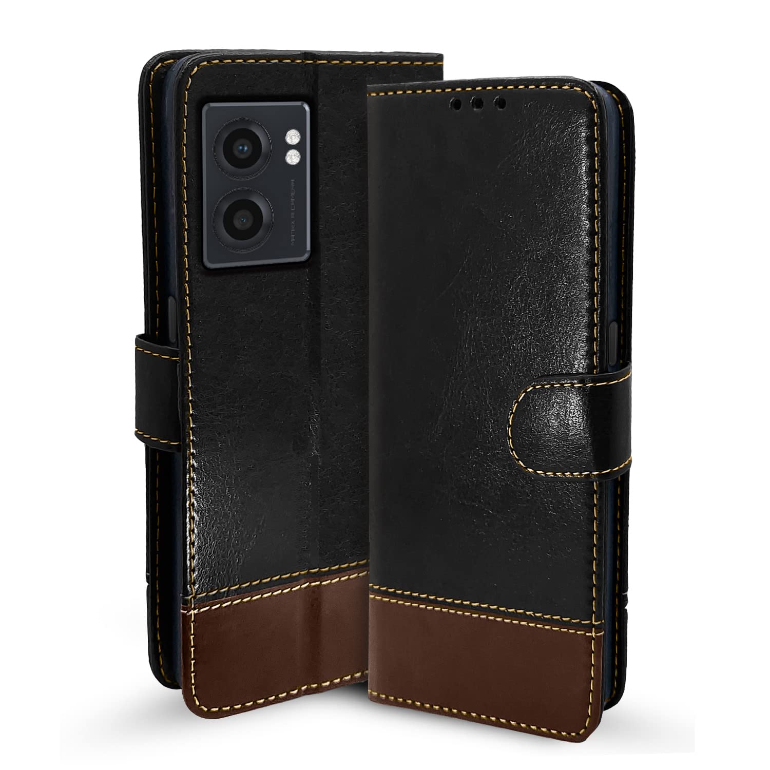 Realme Narzo 50 5G flip case in black & brown by Pikkme