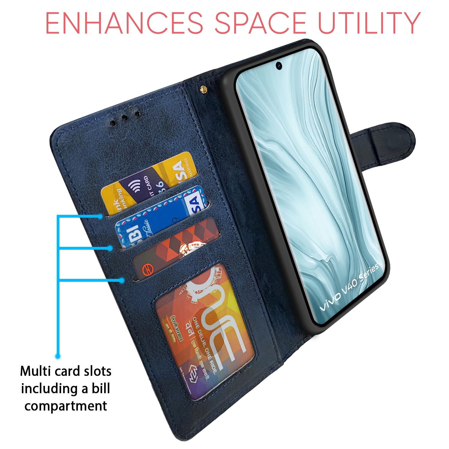 Navy & light blue Magnetic wallet flip cover for Vivo V40/V40 Pro/T3 Ultra 5G – Pikkme – photo 4