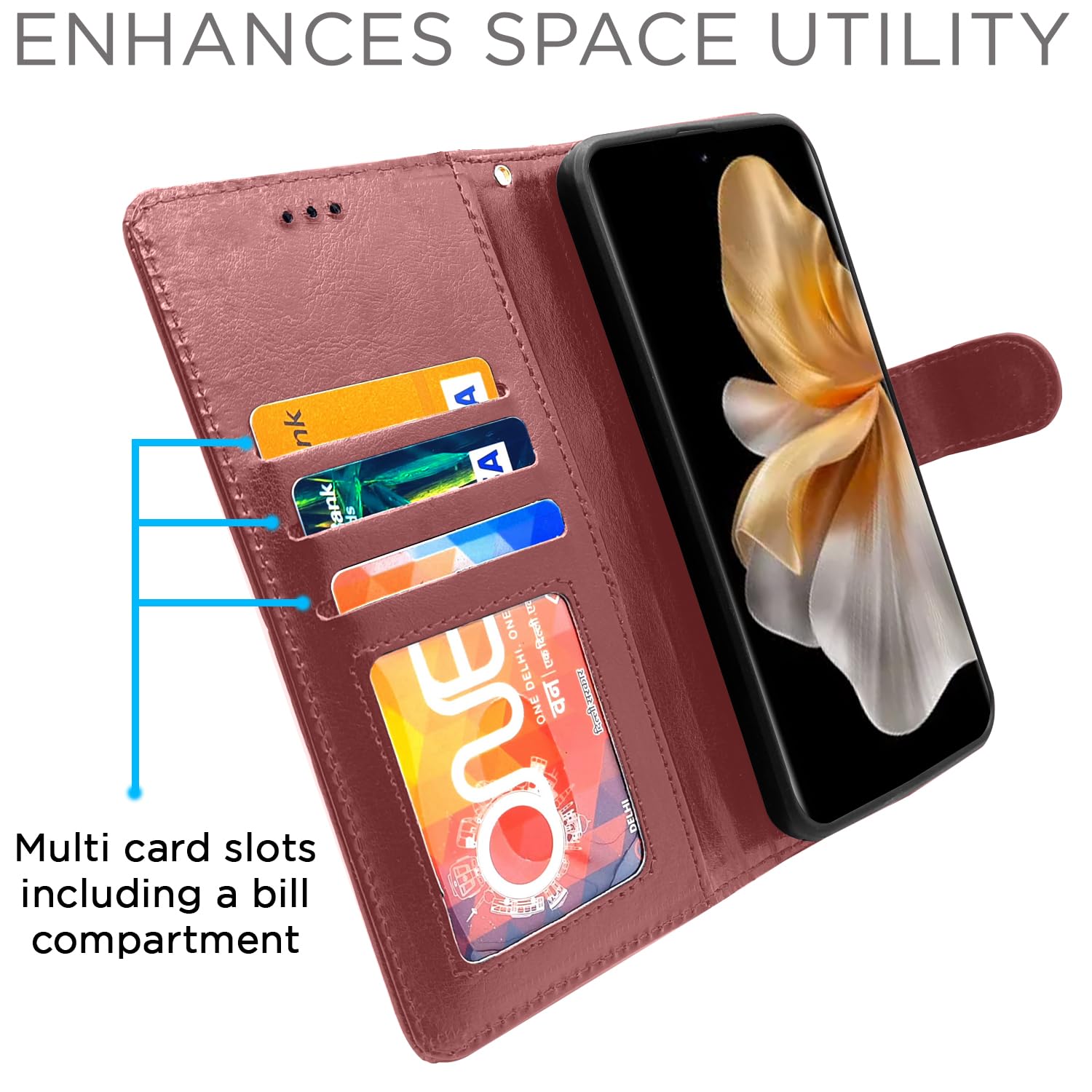 Brown wallet flip cover for Vivo V30 Pro 5G – Pikkme – photo 5