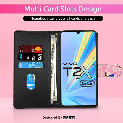 Pink flower Wallet mobile flip cover for Vivo T2X/Y16/Y56 5G – Pikkme – photo 2