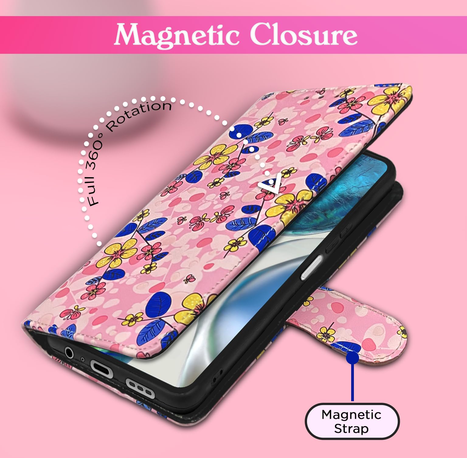 Pink flower Wallet flip case for Moto G52/G82 5G – Pikkme – photo 6