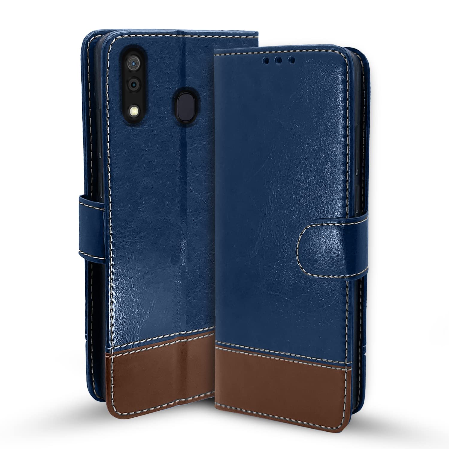 Samsung A20/A30 Magnetic mobile flip cover in blue & brown by Pikkme