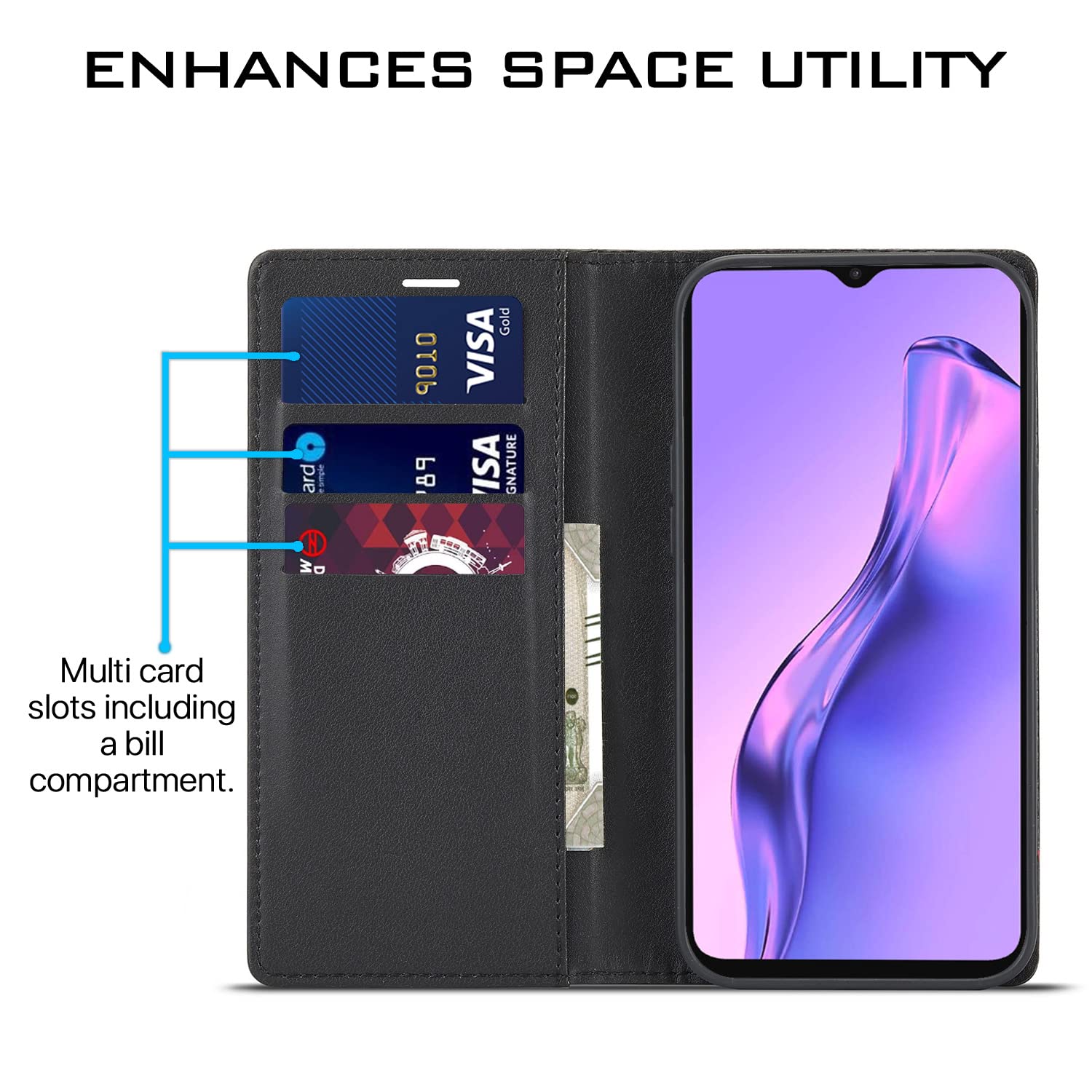 Black Wallet flip cover for Oppo A31 – Pikkme – photo 3