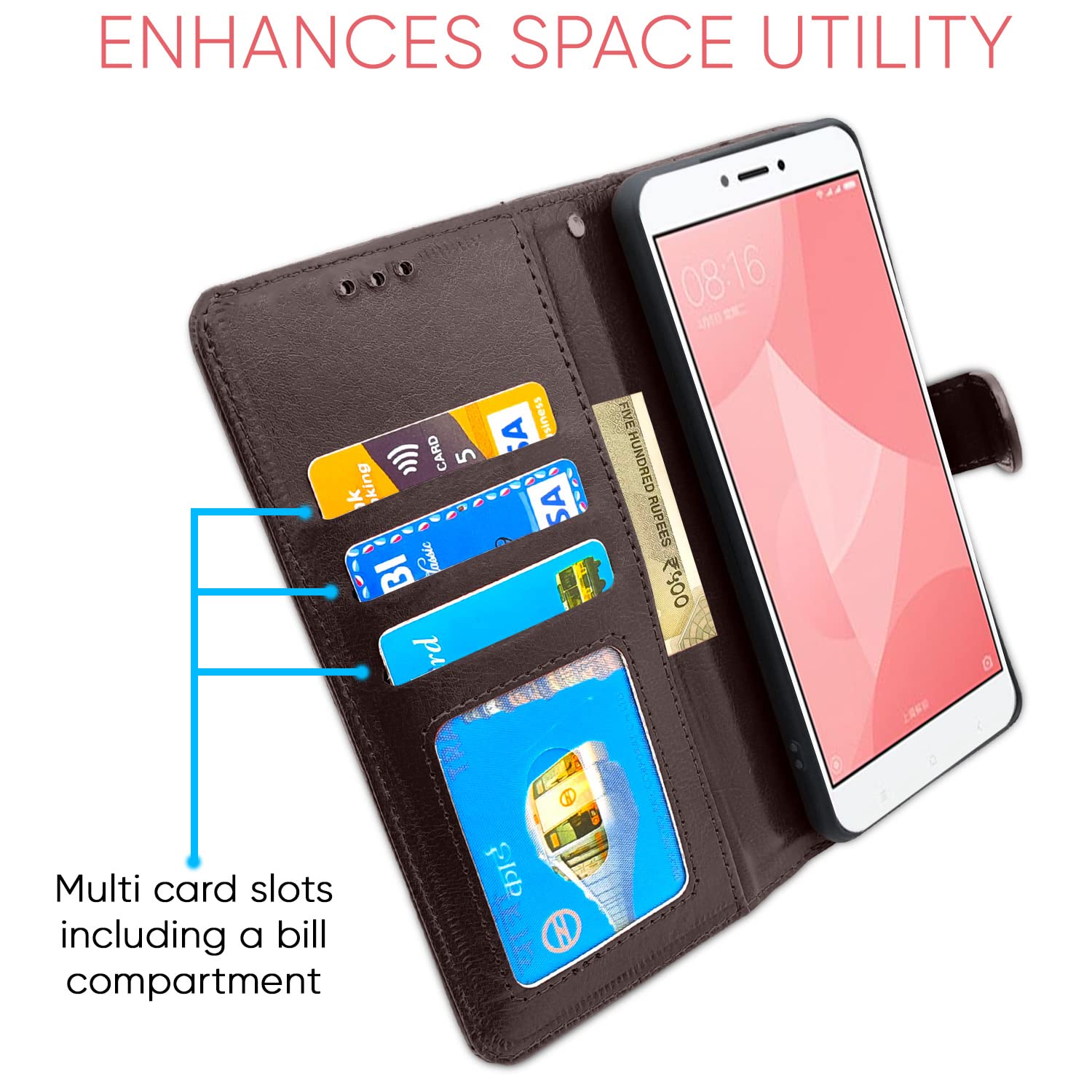 Pikkme Redmi 4 Vintage Flip Cover (Coffee)