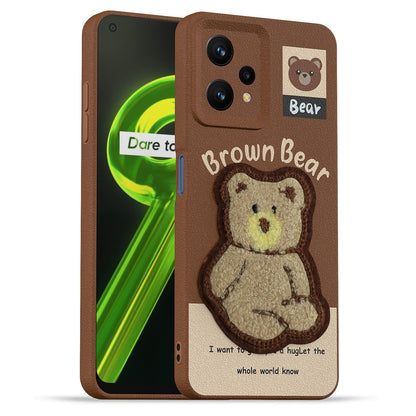 Pikkme brown Plush Patch mobile cover for Realme 9 4G/9 Pro Plus 5G