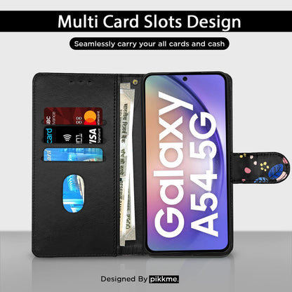 Pikkme Samsung A54 5G black flower wallet flip cover – photo 2
