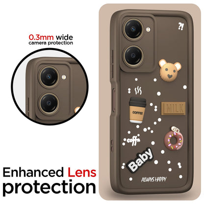 Pikkme iQOO Z9 Lite 5G / Vivo T3 Lite 5G / Vivo Y18 / Y18e / Y03  Cute Fun Cartoon 3D Bear Coffee Back Cover (Brown)