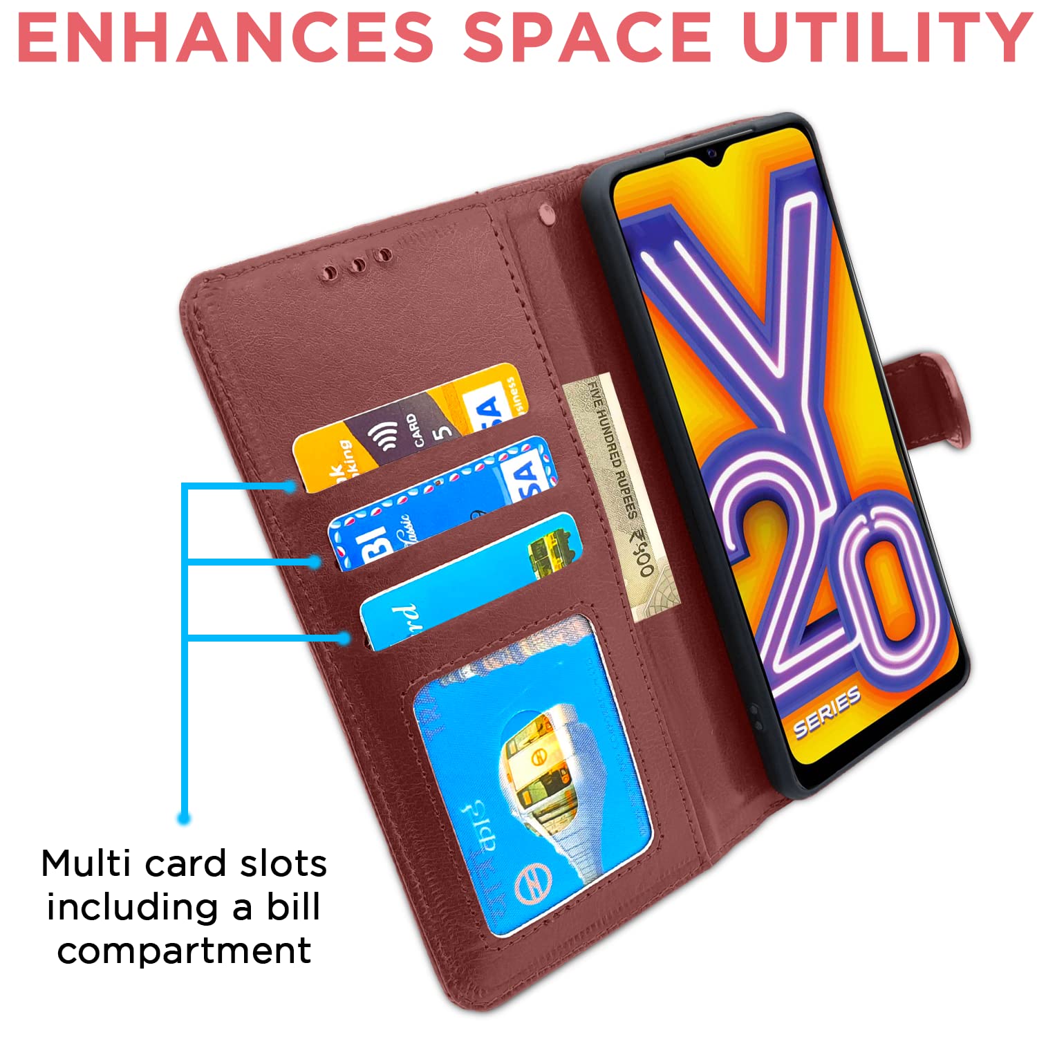 Pikkme Vivo Y12s / Y20 / Y20i / Y20G  Vintage Flip Cover | Brown