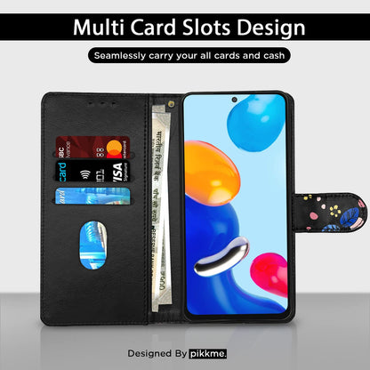 Redmi Note 11/Note 11s Wallet mobile flip cover in black flower by Pikkme – photo 2