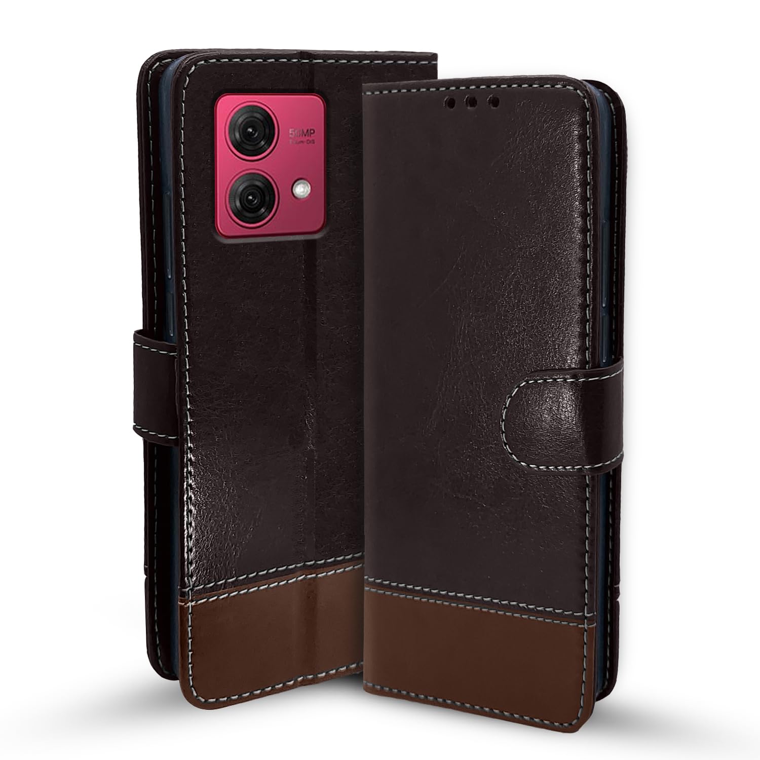 Moto G84 5G Magnetic flip cover in coffee & brown by Pikkme
