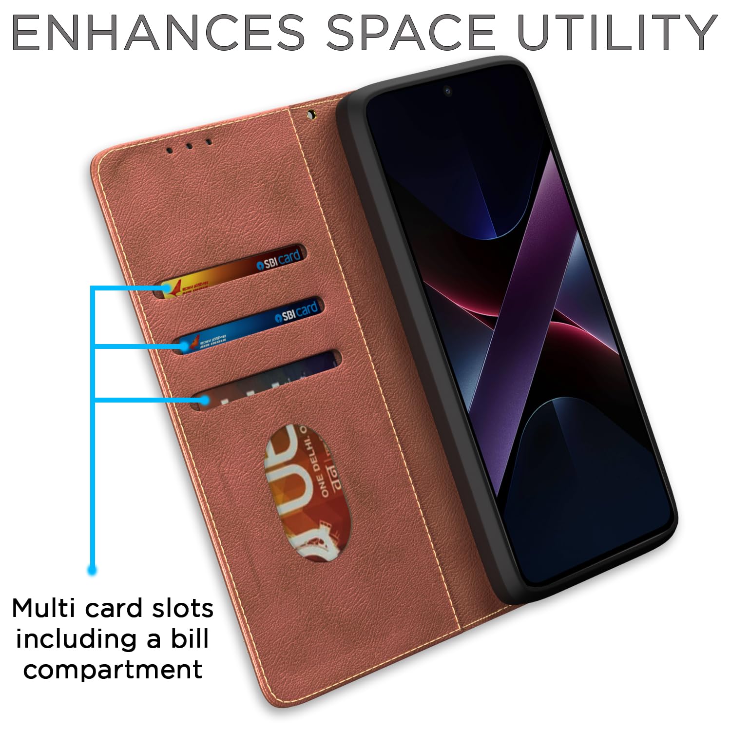 Brown wallet flip cover for POCO X7 Pro 5G – Pikkme – photo 3