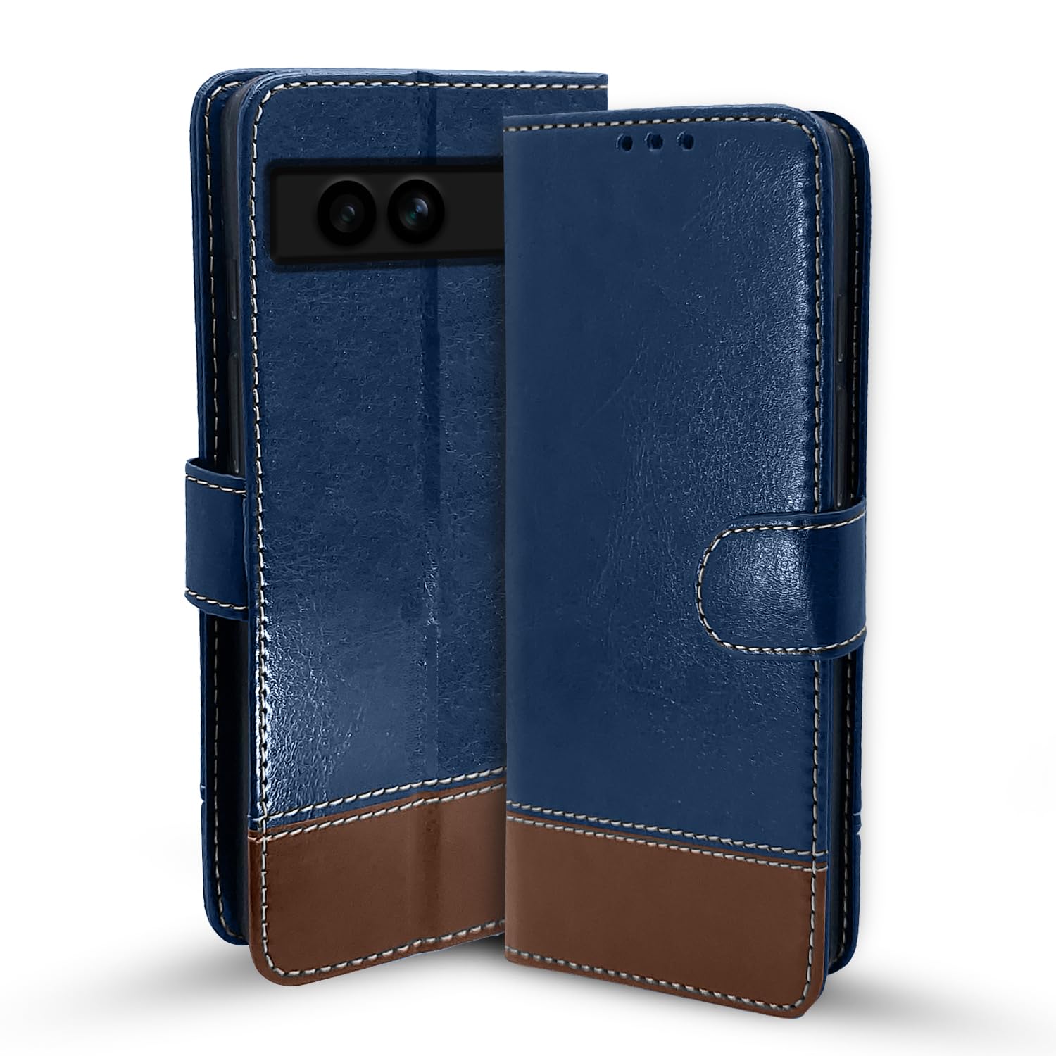 Pikkme blue & brown Magnetic wallet flip cover for Google Pixel 7A