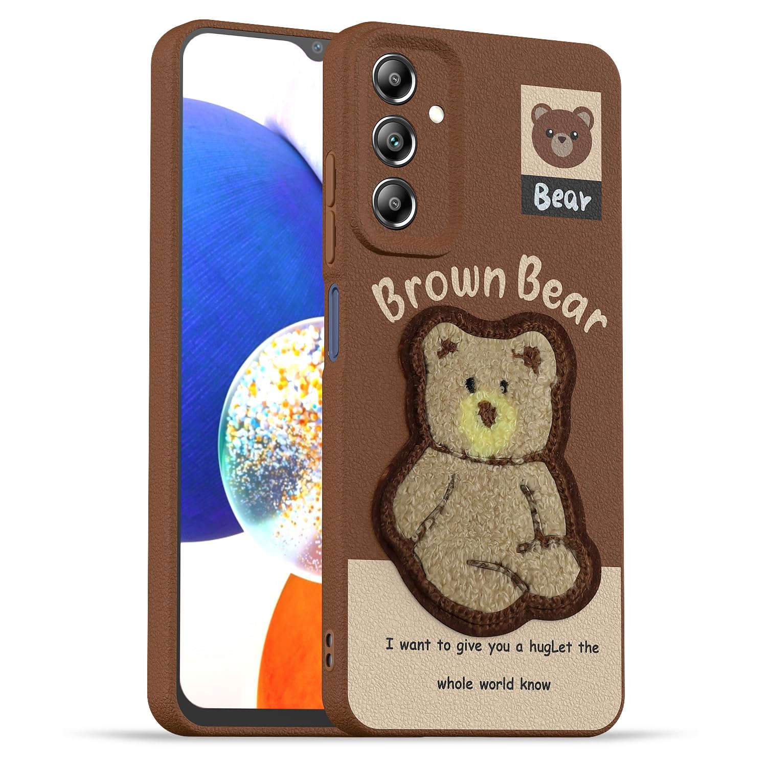 Pikkme brown Plush Patch phone cover for Samsung A14 4G/A14 5G