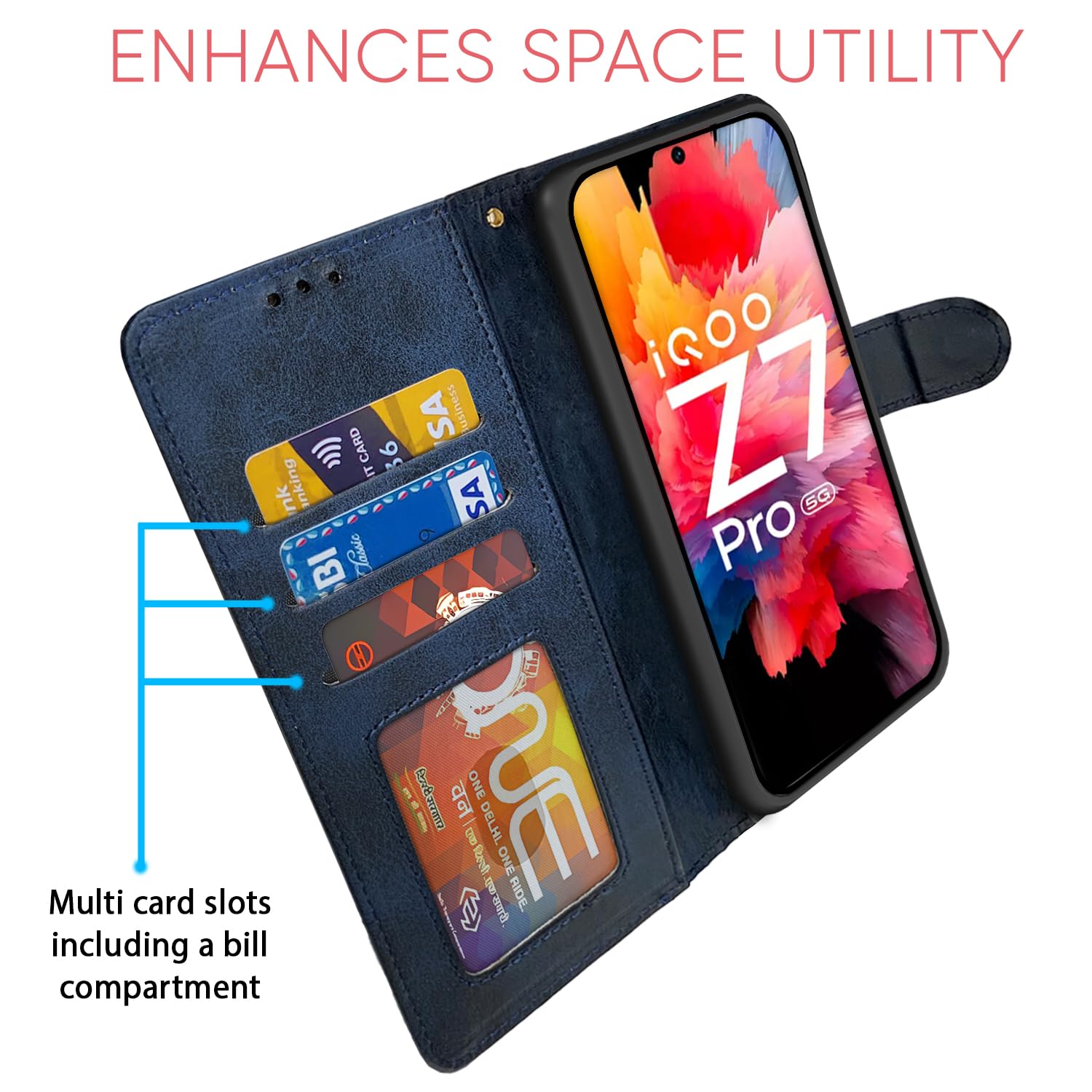 Pikkme iQOO Z7 Pro 5G Magnetic navy & light blue wallet flip cover – photo 5