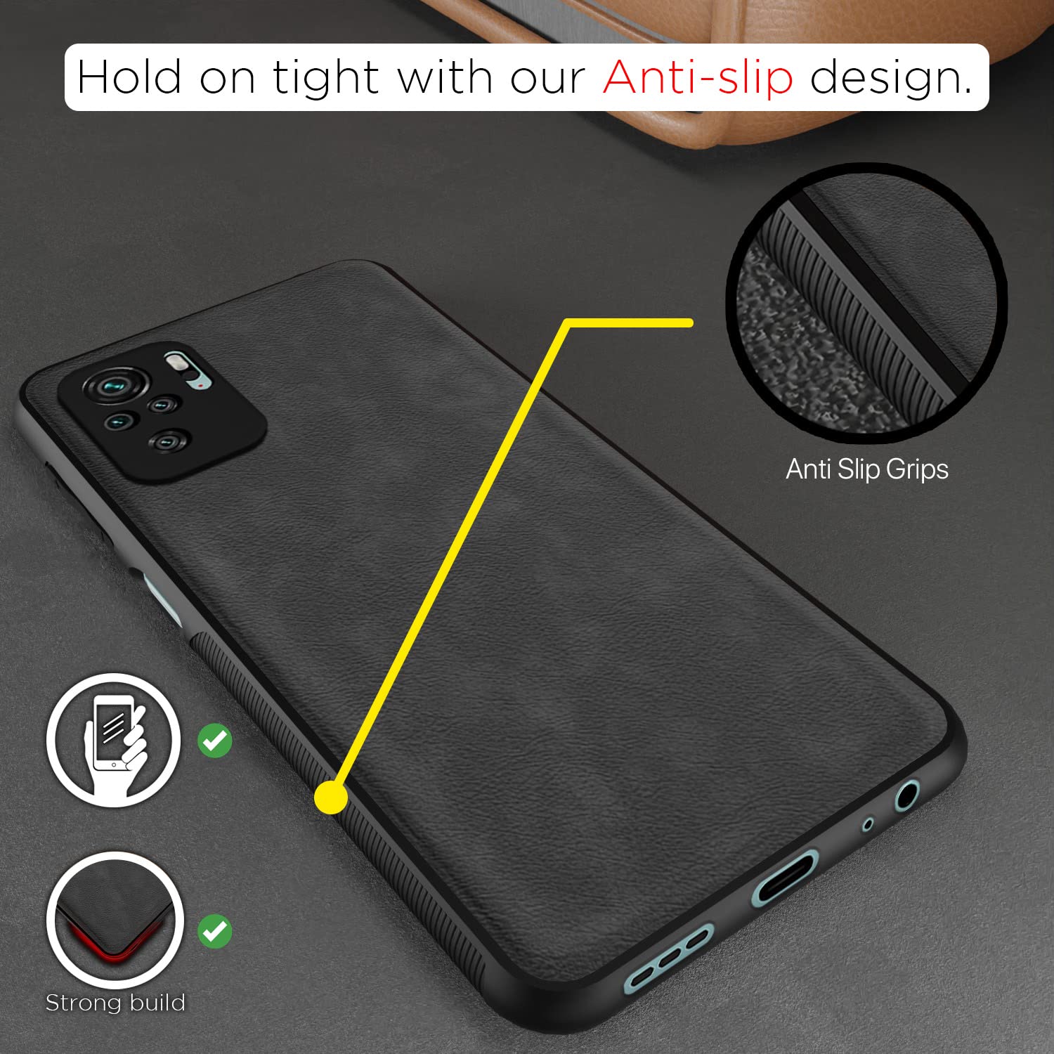 Grey Leather mobile back cover for Redmi Note 10/Note 10s – Pikkme – photo 2